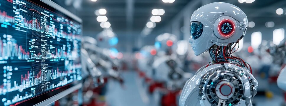 Wide image for banners, advertisements of a futuristic factory.