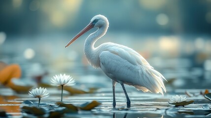 Naklejka premium Graceful Ibis Wading Through a Wetland: Perfect for Nature and Wildlife Photography