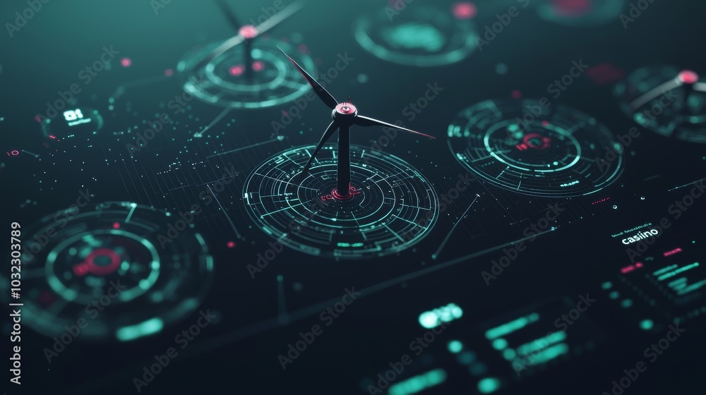 Poster interface design for wind turbine energy control centers, digital data network battery management sy