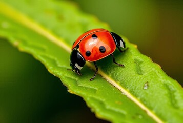 Obraz premium _ . Ladybug on a Leaf Small and detailed.