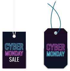 Cyber monday sale neon label.Cyber ​​Monday sale tag with cord. Text and title with neon light effect.