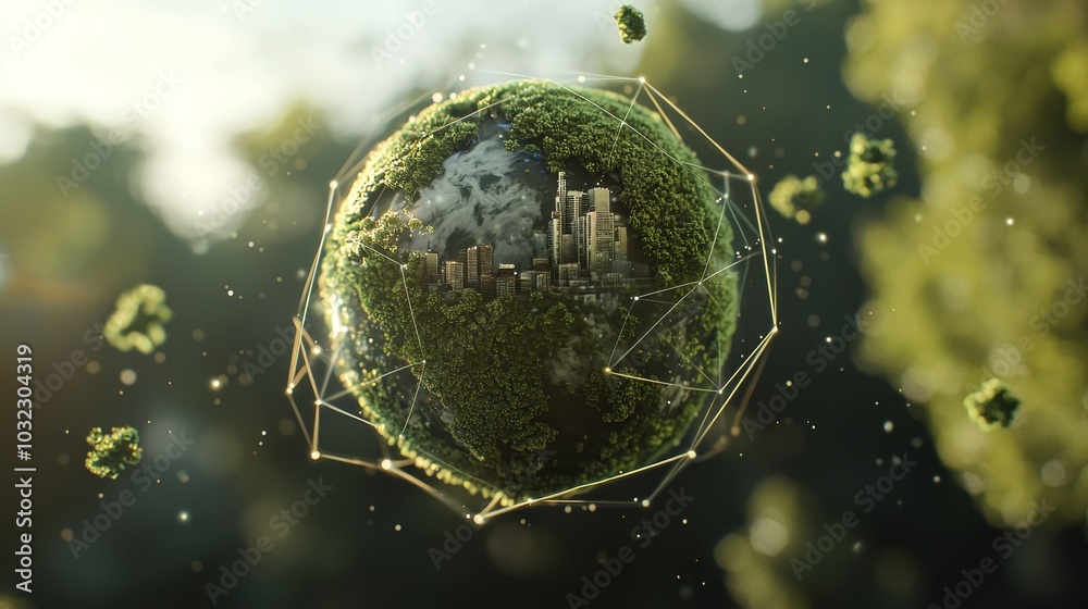 Poster An emerging global communication network concept. Environmental technologies. Sustainable development goals. Generative stock.