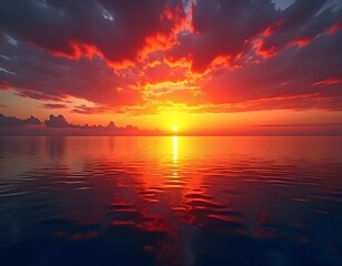 Dark sky, wide sea, sad sunlight, sunset