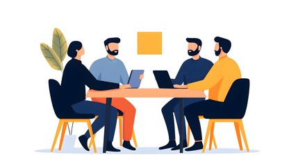 Isometric view of a digital marketing team collaborating in a modern open workspace  The image showcases the collaborative environment with desks chairs laptops and other office equipment