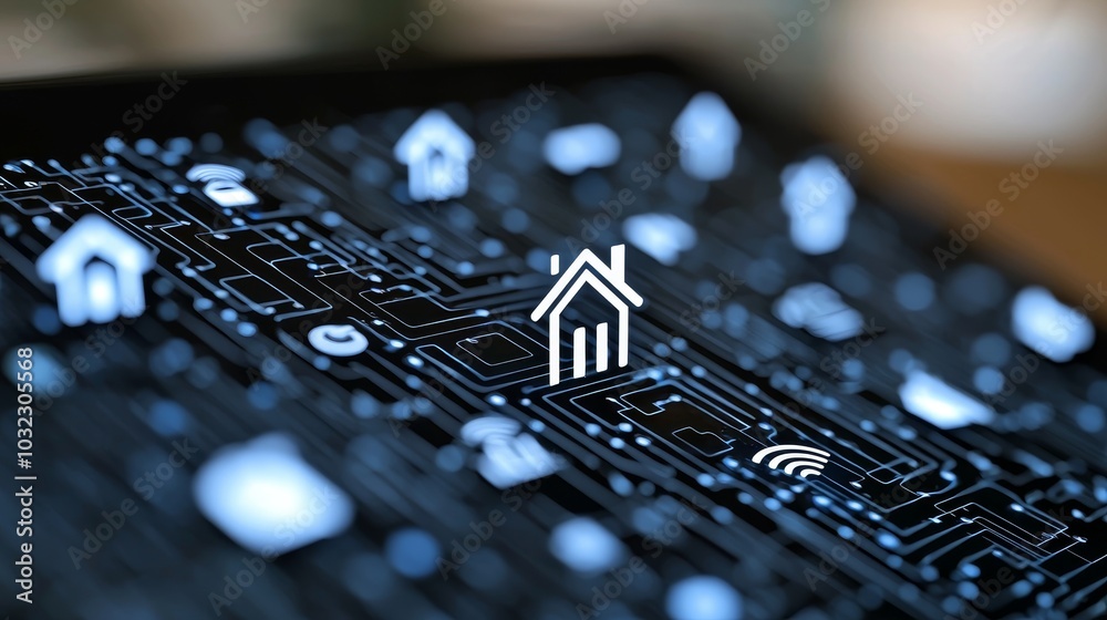 Poster a futuristic interface linking digital connections and iot devices