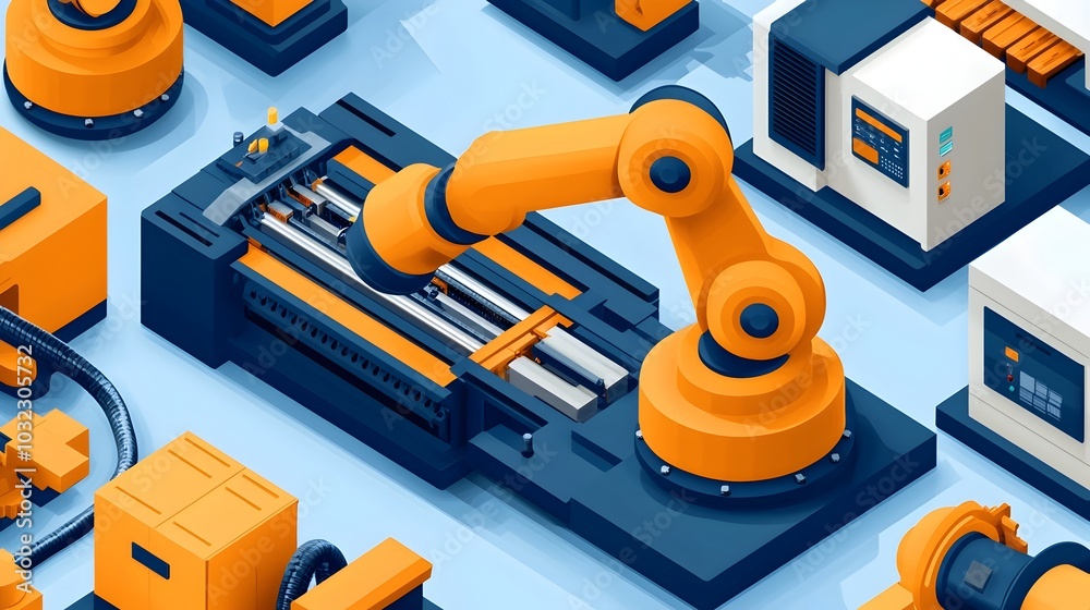 Aufkleber Isometric rendering of a modern high tech manufacturing factory featuring advanced automation robotics and automated machinery for efficient industrial production and assembly