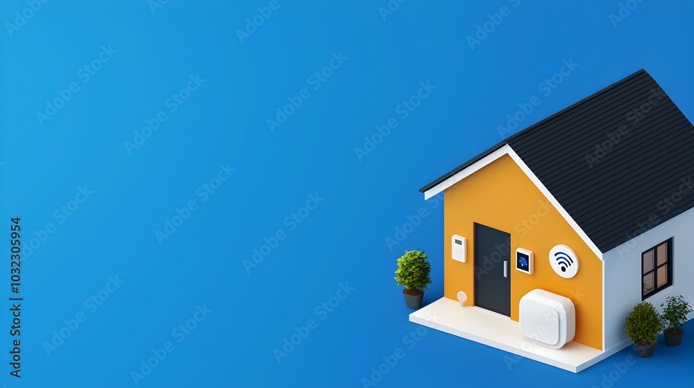 Poster Isometric layout of a modern smart home interior showcasing the of various IoT devices and automation systems designed to provide enhanced convenience energy efficiency