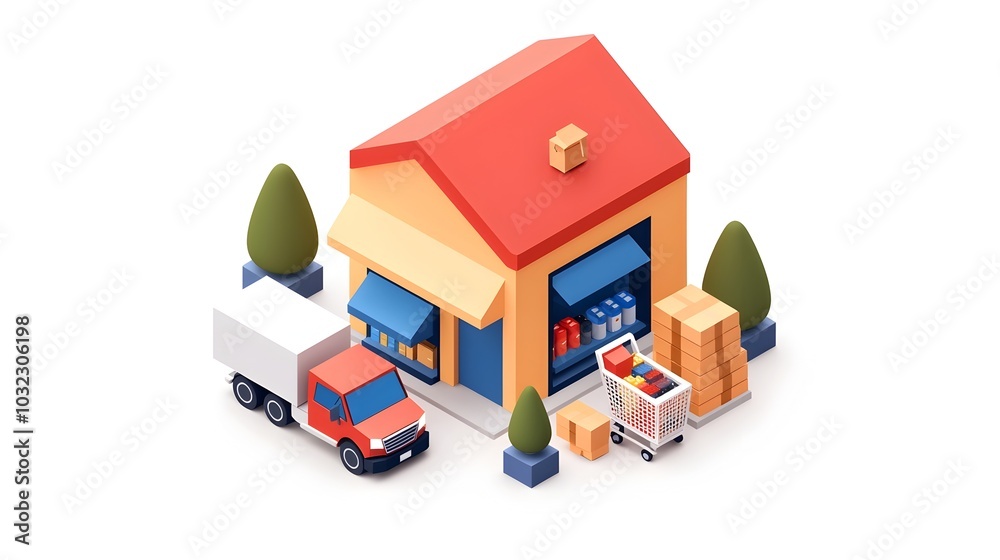 Fototapete isometric graphic showcasing an optimized online store platform with detailed product displays inter