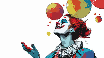 Professional Juggling Woman Clown Mixed Media Vector Illustration