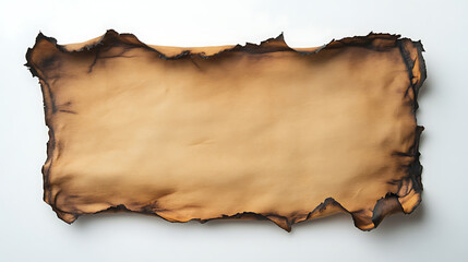 Fototapeta premium A piece of old parchment paper displaying burnt edges, isolated