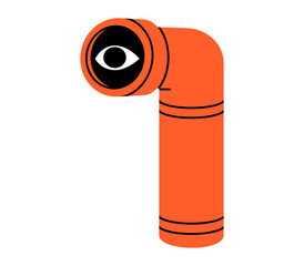 Hand drawn cute cartoon illustration submarine periscope with eye. Flat vector searching optical telescope sticker in doodle style. Career or vacancy research icon. Searching for opportunity. Isolated