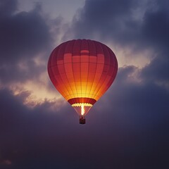 Naklejka premium Hot air balloon glowing against a twilight sky