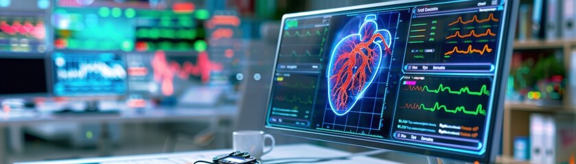 Digital Heart Monitor Display, Medical Lab, Data Analysis, Health Diagnostics, Cardiovascular Study, Monitors, Technology