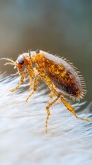Fototapeta premium Magnified View of a Flea Jumping off a Dog s Fur Revealing its Intricate Anatomy and Irritation Causing Abilities