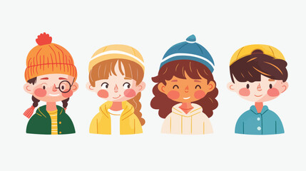 Fototapeta premium Kids Face Icons - Set of Four Children Avatars Illustration