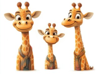 Obraz premium Playful cartoon giraffes showcasing diverse expressions