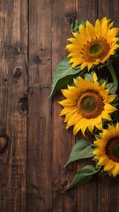 Obraz premium Yellow sunflower Floral Flower on a wooden background
