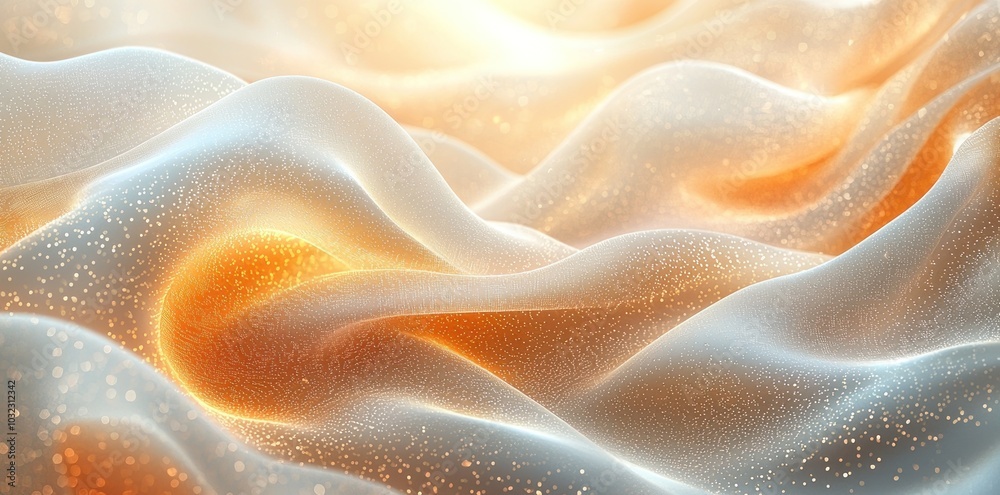 Wall mural abstract flowing golden waves with soft glowing particles creating a fluid, ethereal effect generati