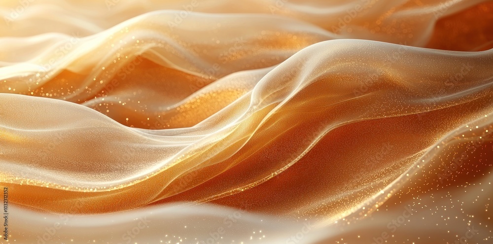 Wall mural abstract flowing golden waves with soft glowing particles creating a fluid, ethereal effect generati