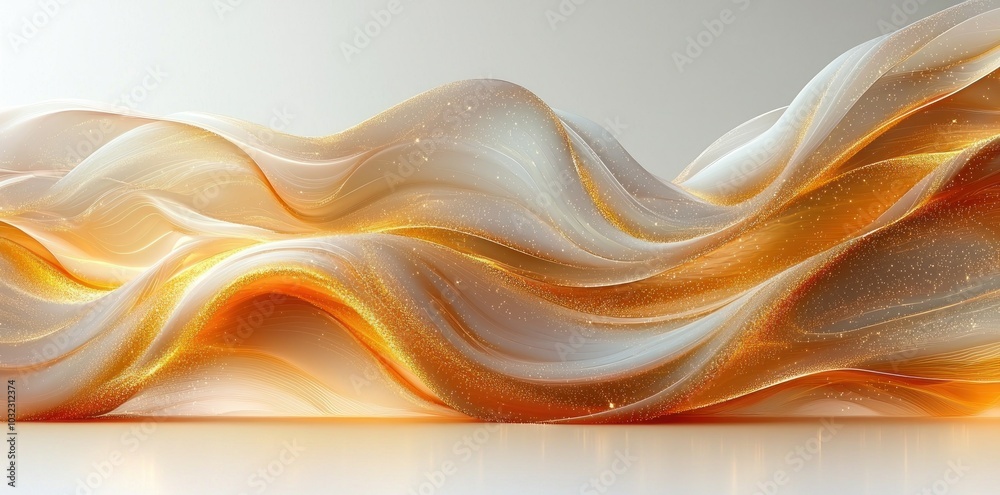 Wall mural abstract flowing golden waves with soft glowing particles creating a fluid, ethereal effect generati