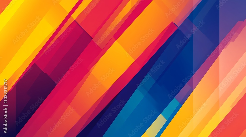 Poster Abstract background with diagonal, overlapping colorful shapes.