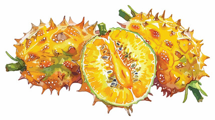 Vibrant Kiwano Tropic Fruit Hand Draw Watercolor Illustration