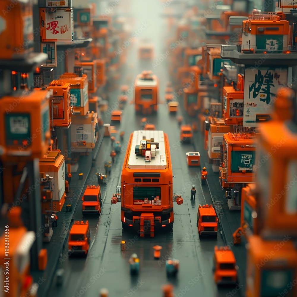 Leinwandbilder Colossal streamlined container vessels of the future equipped with intelligent automation systems and precision robotic arms for seamless cargo handling navigating through a bustling