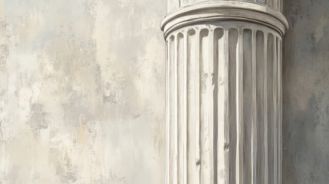 Fluted pilaster on arch worn grooves and smooth stone subtle shadows in soft light