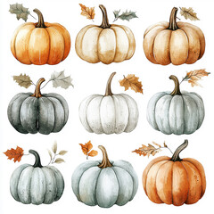 Watercolor painting of pumpkin isolated on a white background, pumpkin drawing vector Illustration.