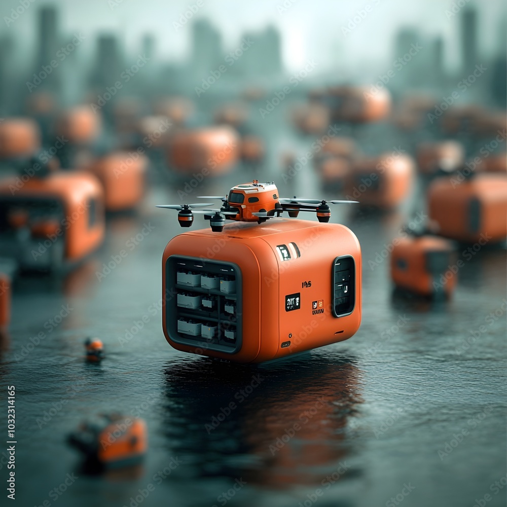 Aufkleber futuristic cargo freighters with modular hulls and autonomous drone fleets handling sophisticated ma