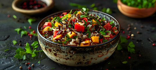 Gourmet rice salad with wild rice and roasted vegetables