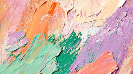 Vibrant abstract oil painting with thick brushstrokes of orange, pink, green, and purple colors Generative AI