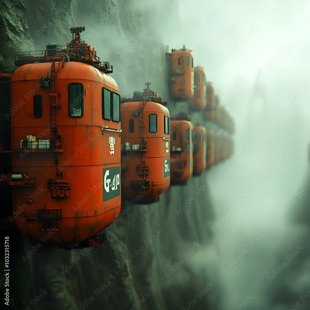 Poster Massive state of the art cargo vessels with streamlined aerodynamic hulls and advanced robotic cargo handling systems facilitating a dynamic global network of trade and transportation