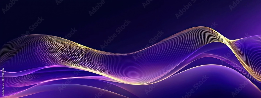 Wall mural elegant purple and gold wave pattern with sparkling particles on dark background generative ai