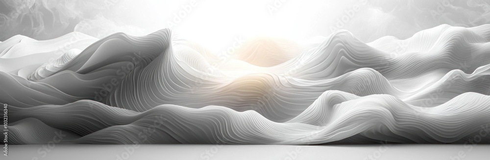 Wall mural abstract flowing white waves with a smooth, textured surface creating a fluid, dynamic motion effect