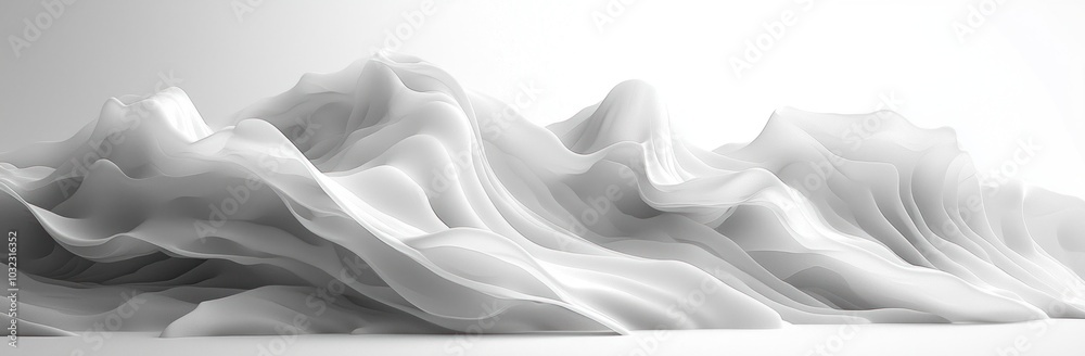 Wall mural abstract flowing white waves with a smooth, textured surface creating a fluid, dynamic motion effect