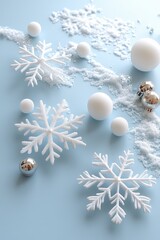 Soft snowflake pattern on light blue background, winter theme, delicate and festive
