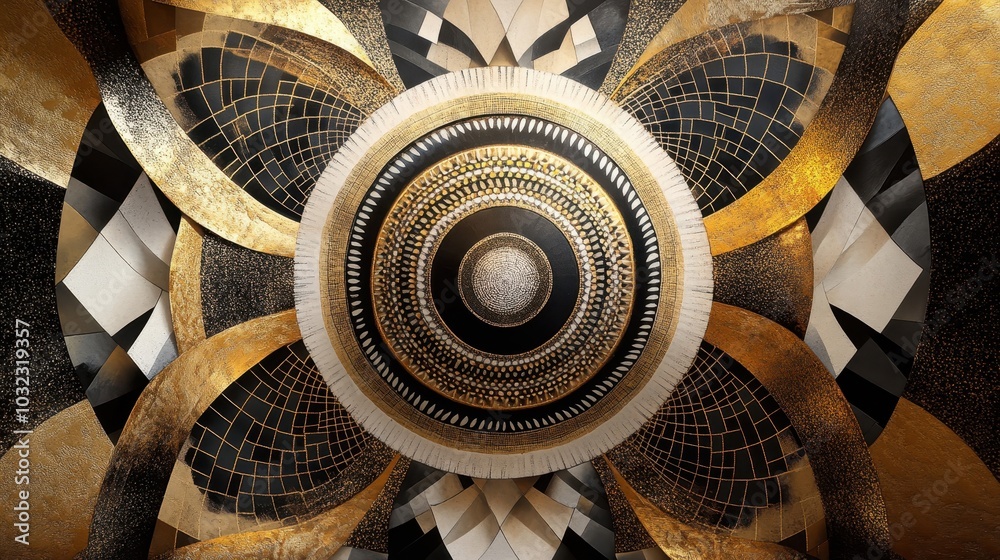 Sticker large ceiling mural featuring alternating colored circles with intricate geometric patterns naturall