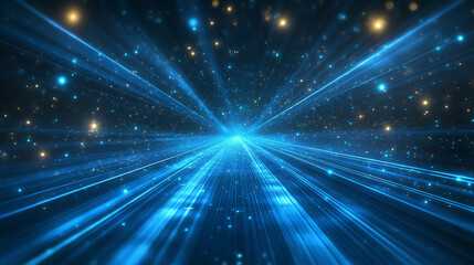 Obraz premium Abstract modern blue background science, futuristic, energy technology concept. Digital image of light rays, stripes lines with blue light, speed and motion blur over dark blue background illustration