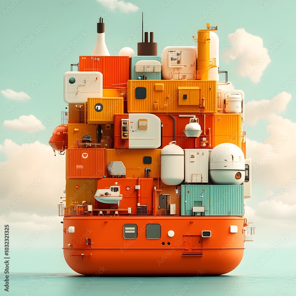 Poster Towering futuristic cargo ships equipped with innovative hull shapes and sophisticated robotic loading systems driving the next chapter of global logistics and supply chain networks