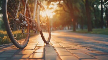 Obraz premium A bike on a paved path at sunset