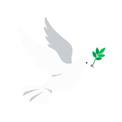 Obraz premium White Dove with Olive Branch in Flight Illustration