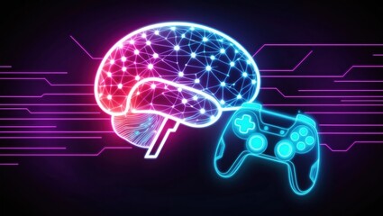 Obraz premium Business Illustration, Game Gamepad and AI Mind