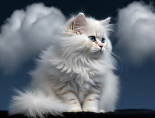 Fototapeta premium Fluffy White Cat in a Dreamy Cloudscape