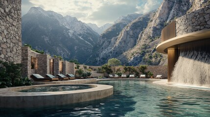 Tranquil mountain retreat with luxurious pool and panoramic views.