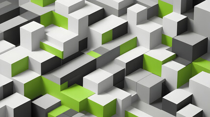Geometric Cubical Background with Neon green, grey, dark grey accents, Modern, Minimalist Design on White