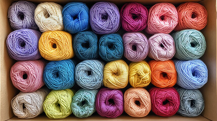 Colorful Assortment of Yarn Balls in a Box