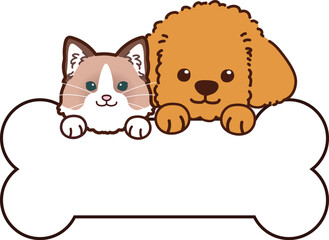 Simple and adorable illustration of Ragdoll and Toy Poodle holding a bone