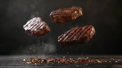 Juicy Grilled Steak Floating Above Smokes