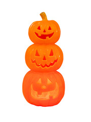 Halloween pumpkin lantern isolated on white background. Carved Halloween Pumpkins. Festive pumpkin for Halloween in the form of a snowman